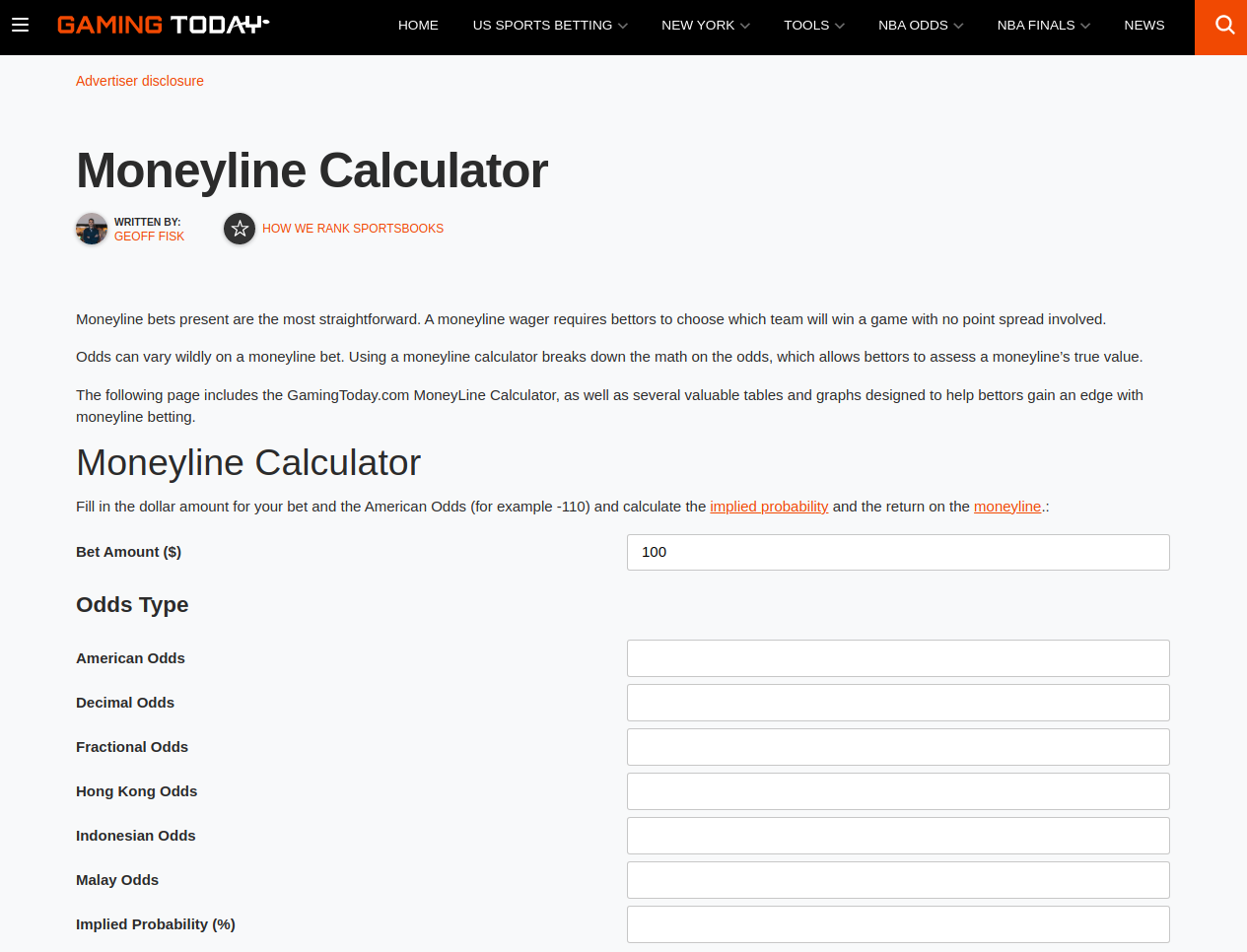 Moneyline Calculator